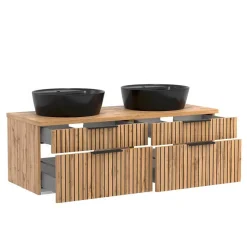 Sale Wohnen Doppel-Waschtisch mit schwarzen Aufsatzbecken - Crystoga