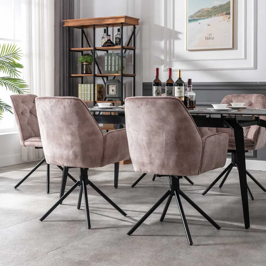 Outlet Wohnen Drehbare Tischsessel in Beige - Edmond (2er Set)