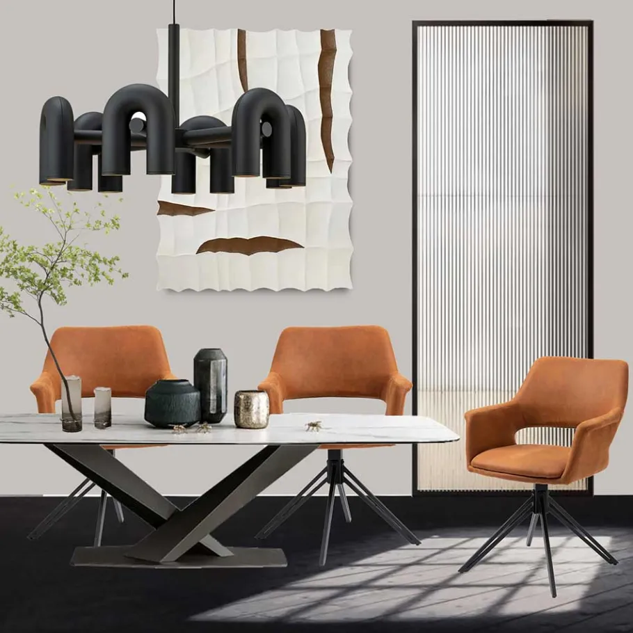 Online Wohnen Drehbarer Armlehnenstuhl in Cognac Braun - Cabelia (2er Set)