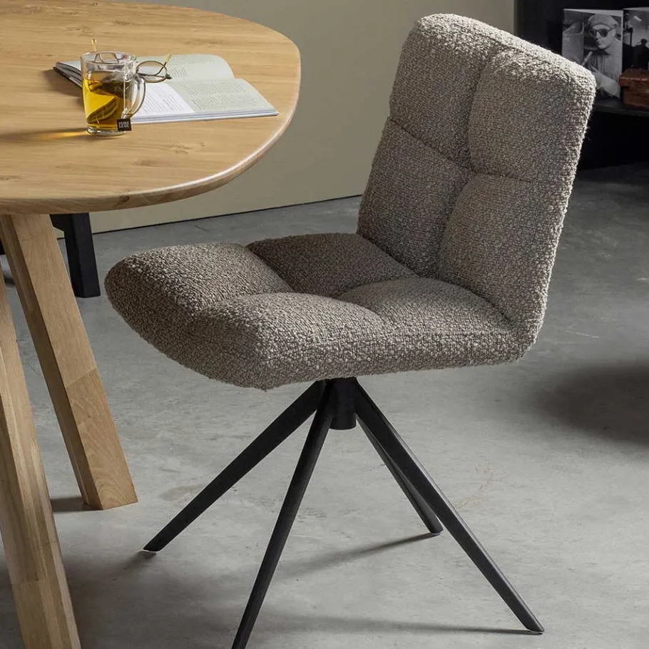 Discount Wohnen Drehbarer Polsterstuhl aus Boucle Stoff in Beige - Magan