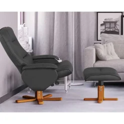 New Wohnen Drehbarer Sessel mit Hocker in Schwarz - Fidarela (zweiteilig)