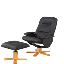 New Wohnen Drehbarer Sessel mit Hocker in Schwarz - Fidarela (zweiteilig)