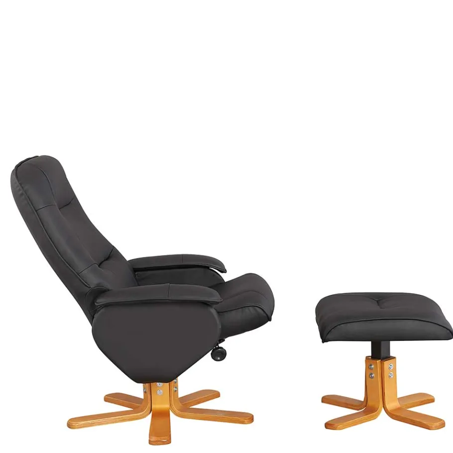 New Wohnen Drehbarer Sessel mit Hocker in Schwarz - Fidarela (zweiteilig)