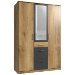 New Wohnen Drehtürenschrank in Plankeneiche Holzdekor - Leviza