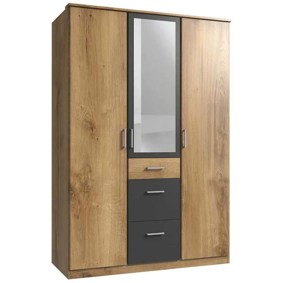 New Wohnen Drehtürenschrank in Plankeneiche Holzdekor - Leviza