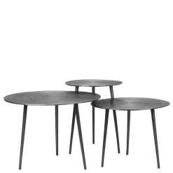 Wohnen Drei Beistelltische in Grau Antik Finish - Leak (dreiteilig)
