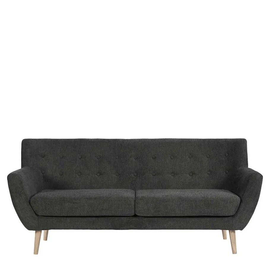 New Wohnen Dreisitzer Couch in Dunkelgrau mit Natur - Bouquet