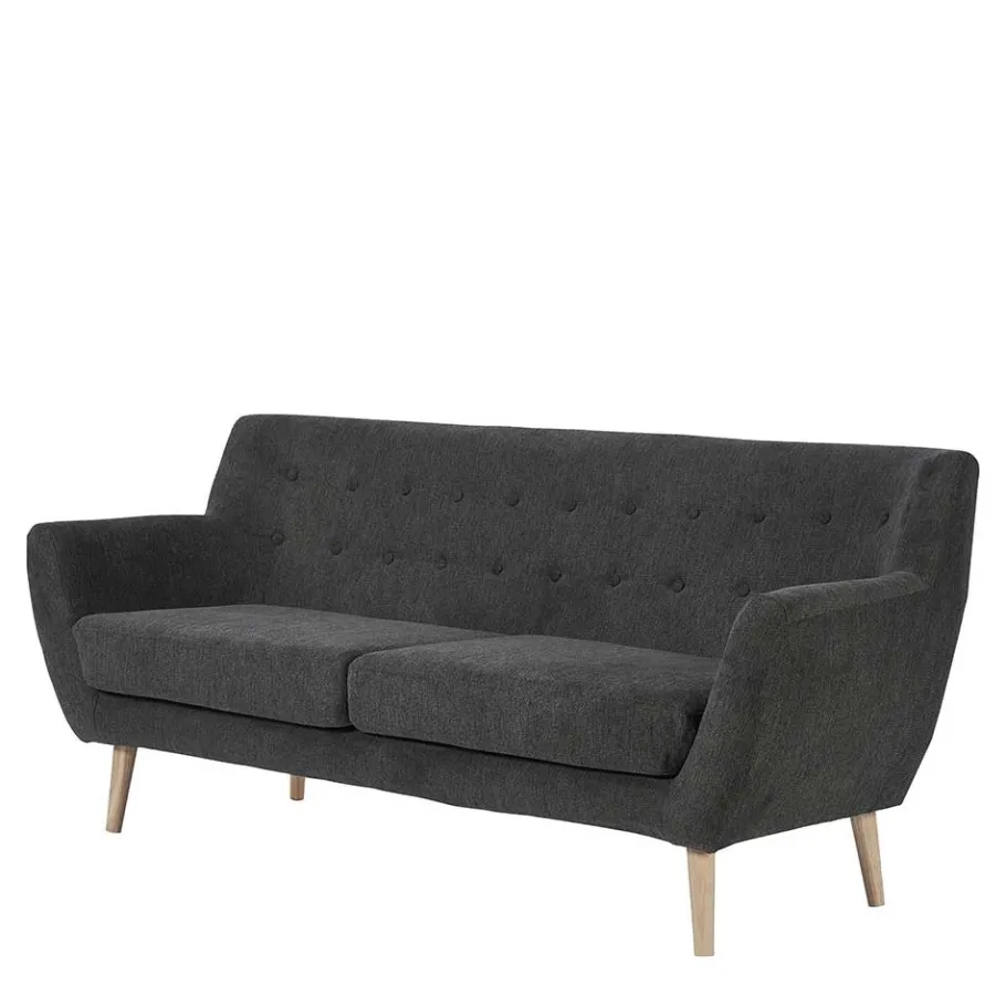New Wohnen Dreisitzer Couch in Dunkelgrau mit Natur - Bouquet