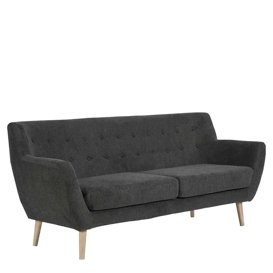 New Wohnen Dreisitzer Couch in Dunkelgrau mit Natur - Bouquet