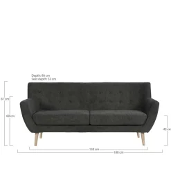New Wohnen Dreisitzer Couch in Dunkelgrau mit Natur - Bouquet