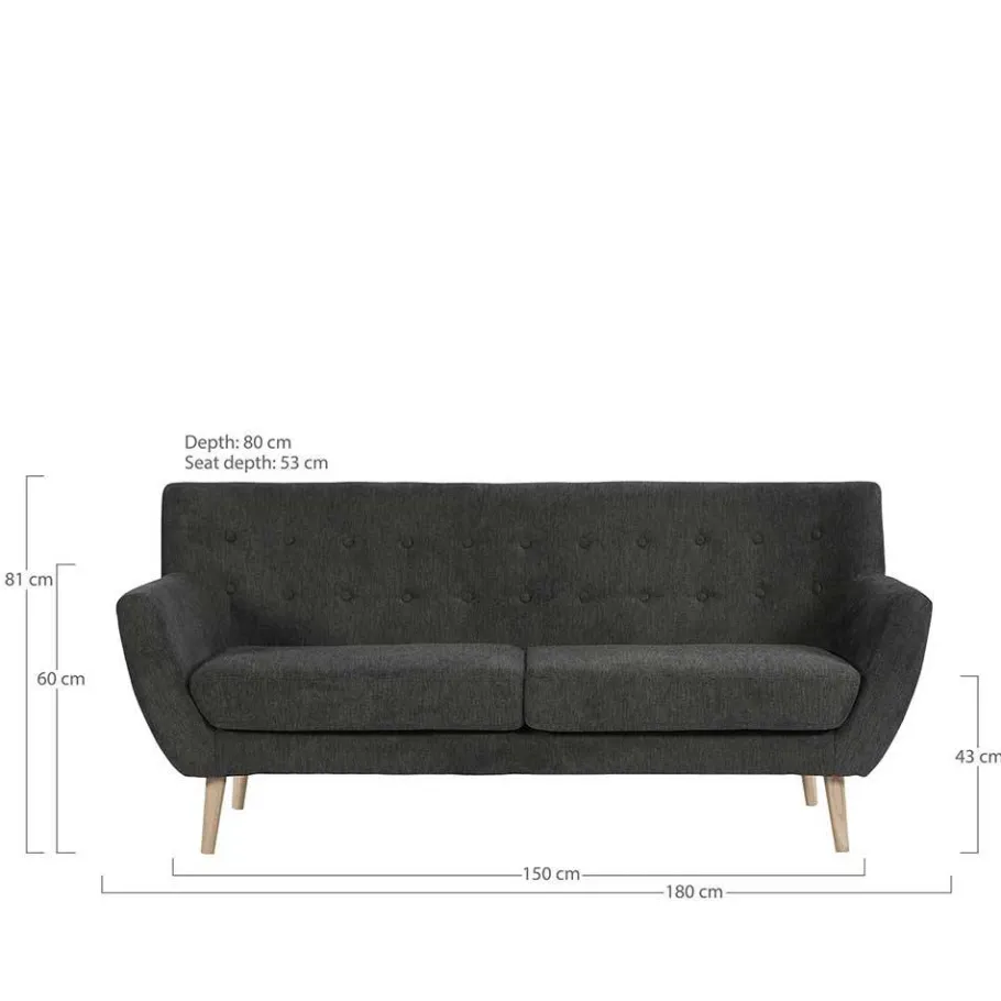 New Wohnen Dreisitzer Couch in Dunkelgrau mit Natur - Bouquet