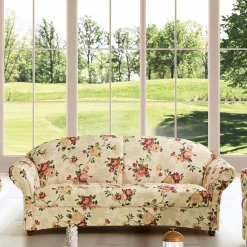 New Wohnen Dreisitzer Couch mit Rosen Stoffbezug - Bracas