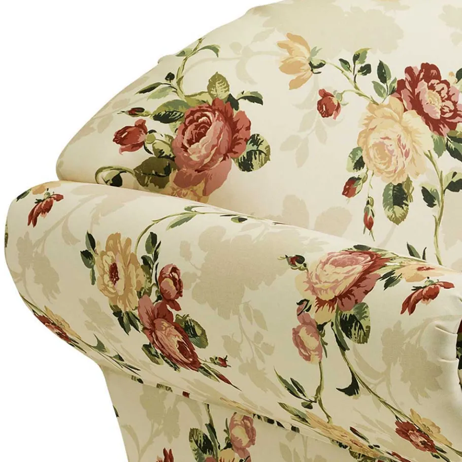 New Wohnen Dreisitzer Couch mit Rosen Stoffbezug - Bracas
