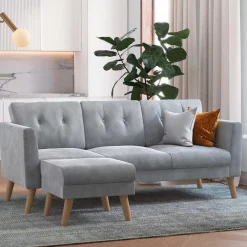 Best Wohnen Dreisitzer Couch und Hocker in Hellgrau - Grema (zweiteilig)