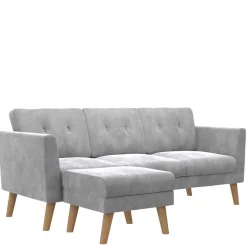 Best Wohnen Dreisitzer Couch und Hocker in Hellgrau - Grema (zweiteilig)