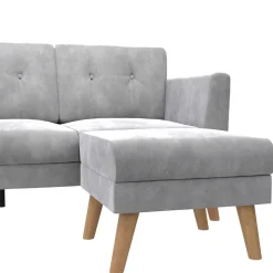 Best Wohnen Dreisitzer Couch und Hocker in Hellgrau - Grema (zweiteilig)