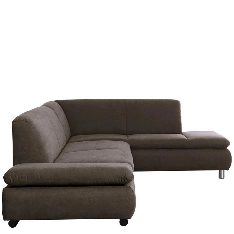 Clearance Wohnen Dreisitzer Ecksofa in Dunkelbraun mit Chrom - Sona