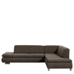Clearance Wohnen Dreisitzer Ecksofa in Dunkelbraun mit Chrom - Sona