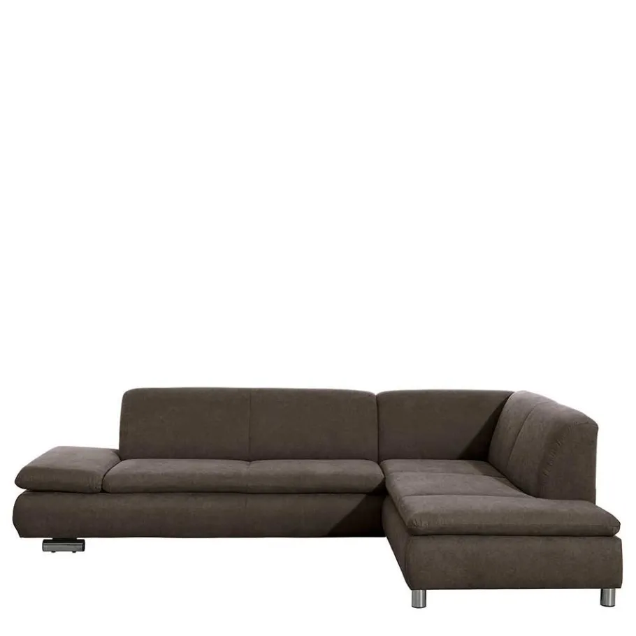 Clearance Wohnen Dreisitzer Ecksofa in Dunkelbraun mit Chrom - Sona
