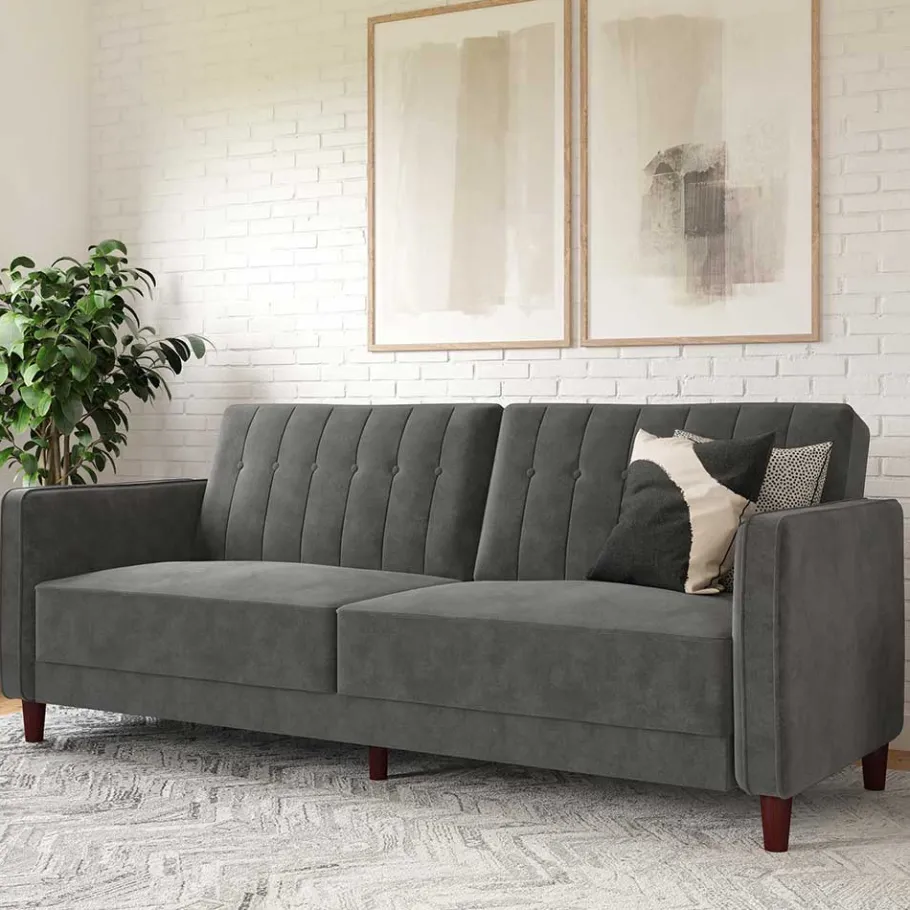 New Wohnen Dreisitzer Schlafcouch in Grau Samt - Lessia