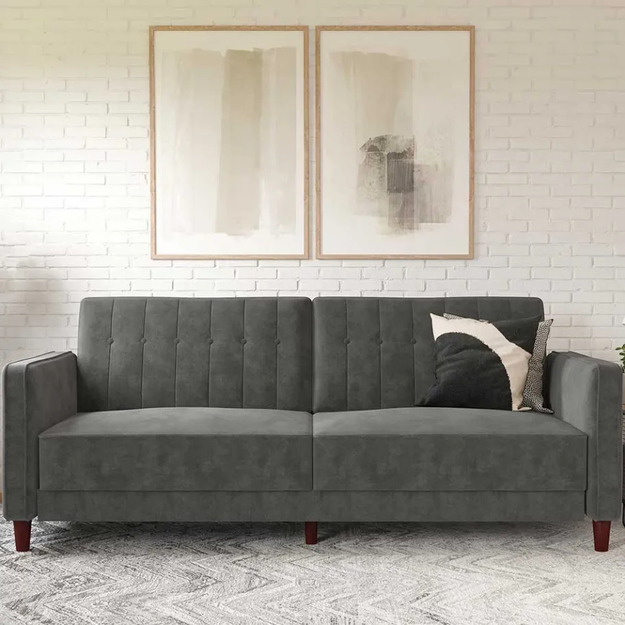 New Wohnen Dreisitzer Schlafcouch in Grau Samt - Lessia