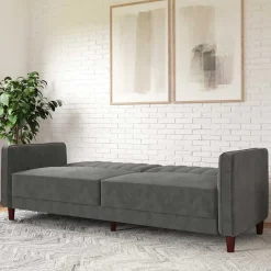 New Wohnen Dreisitzer Schlafcouch in Grau Samt - Lessia