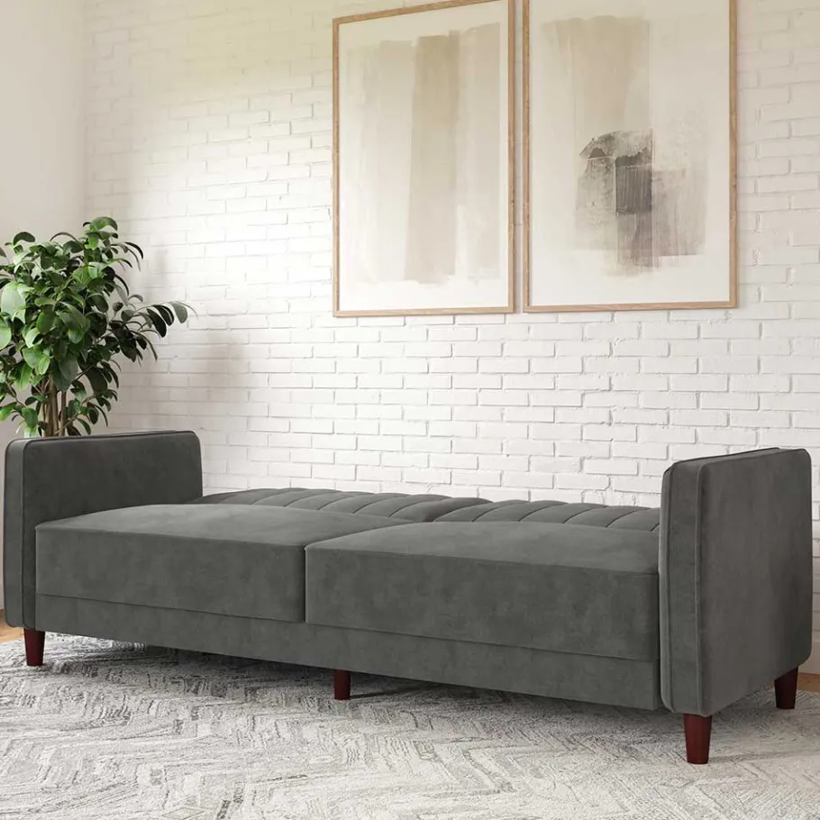 New Wohnen Dreisitzer Schlafcouch in Grau Samt - Lessia