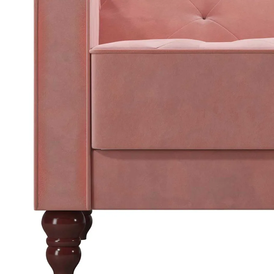 New Wohnen Dreisitzer Schlafcouch in Rosa Samtbezug - Norteba