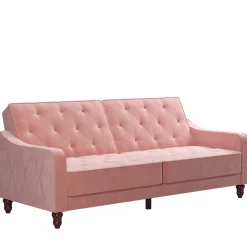 New Wohnen Dreisitzer Schlafcouch in Rosa Samtbezug - Norteba