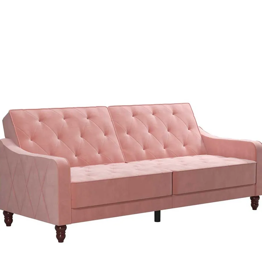 New Wohnen Dreisitzer Schlafcouch in Rosa Samtbezug - Norteba