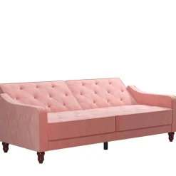 New Wohnen Dreisitzer Schlafcouch in Rosa Samtbezug - Norteba