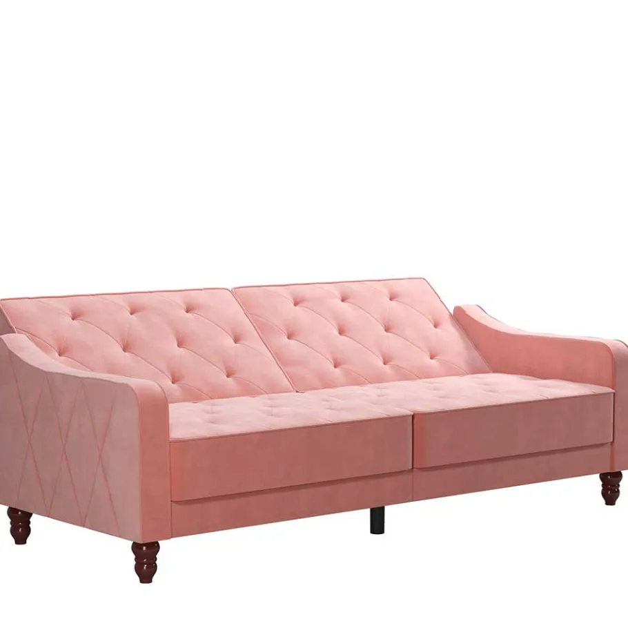 New Wohnen Dreisitzer Schlafcouch in Rosa Samtbezug - Norteba