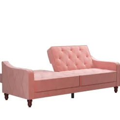 New Wohnen Dreisitzer Schlafcouch in Rosa Samtbezug - Norteba