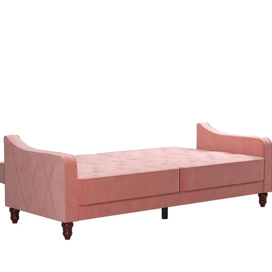 New Wohnen Dreisitzer Schlafcouch in Rosa Samtbezug - Norteba