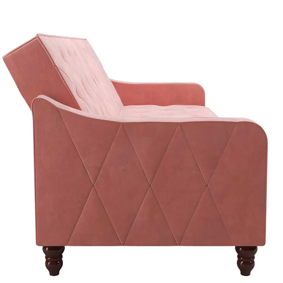 New Wohnen Dreisitzer Schlafcouch in Rosa Samtbezug - Norteba