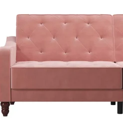 New Wohnen Dreisitzer Schlafcouch in Rosa Samtbezug - Norteba