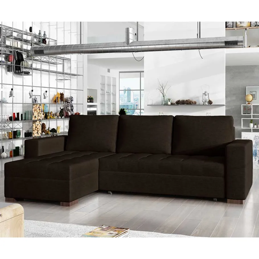 New Wohnen Dreisitzer Schlafcouch in Dunkelbraun Stoff - Fabrizio