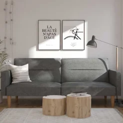 Discount Wohnen Dreisitzer Schlafsofa in Grau und Holz Natur - Maragas