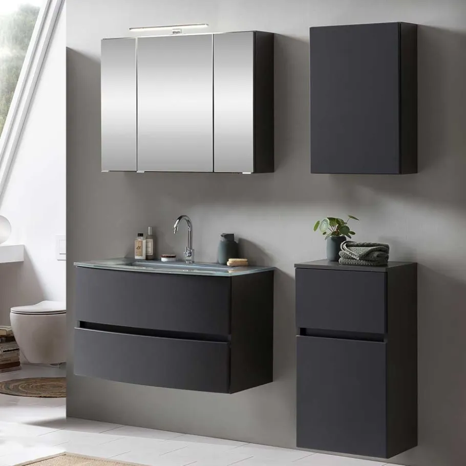 Outlet Wohnen Dunkelgraue Badmöbel Kombination - Natarivos (vierteilig)