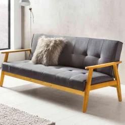 Clearance Wohnen Dunkelgraue Schlafcouch mit Holzgestell - Pino