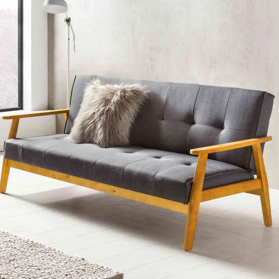 Clearance Wohnen Dunkelgraue Schlafcouch mit Holzgestell - Pino