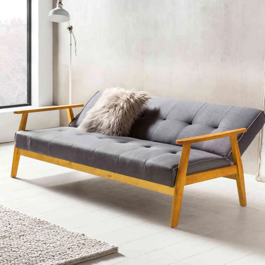 Clearance Wohnen Dunkelgraue Schlafcouch mit Holzgestell - Pino