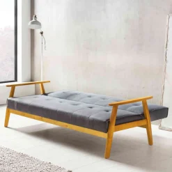 Clearance Wohnen Dunkelgraue Schlafcouch mit Holzgestell - Pino