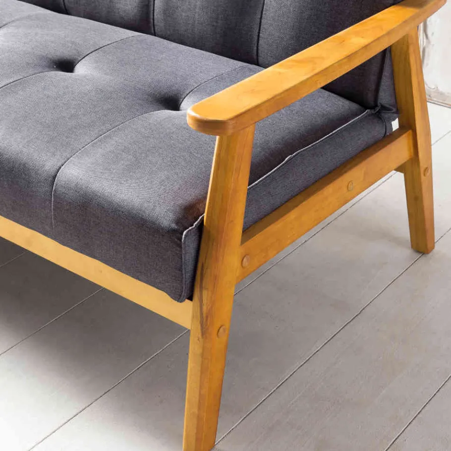 Clearance Wohnen Dunkelgraue Schlafcouch mit Holzgestell - Pino