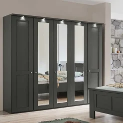 Online Wohnen Dunkelgrauer Kleiderschrank mit Spiegeln - Mataram