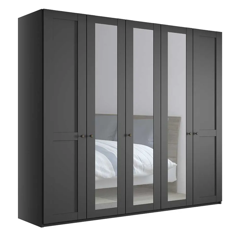 Online Wohnen Dunkelgrauer Kleiderschrank mit Spiegeln - Mataram