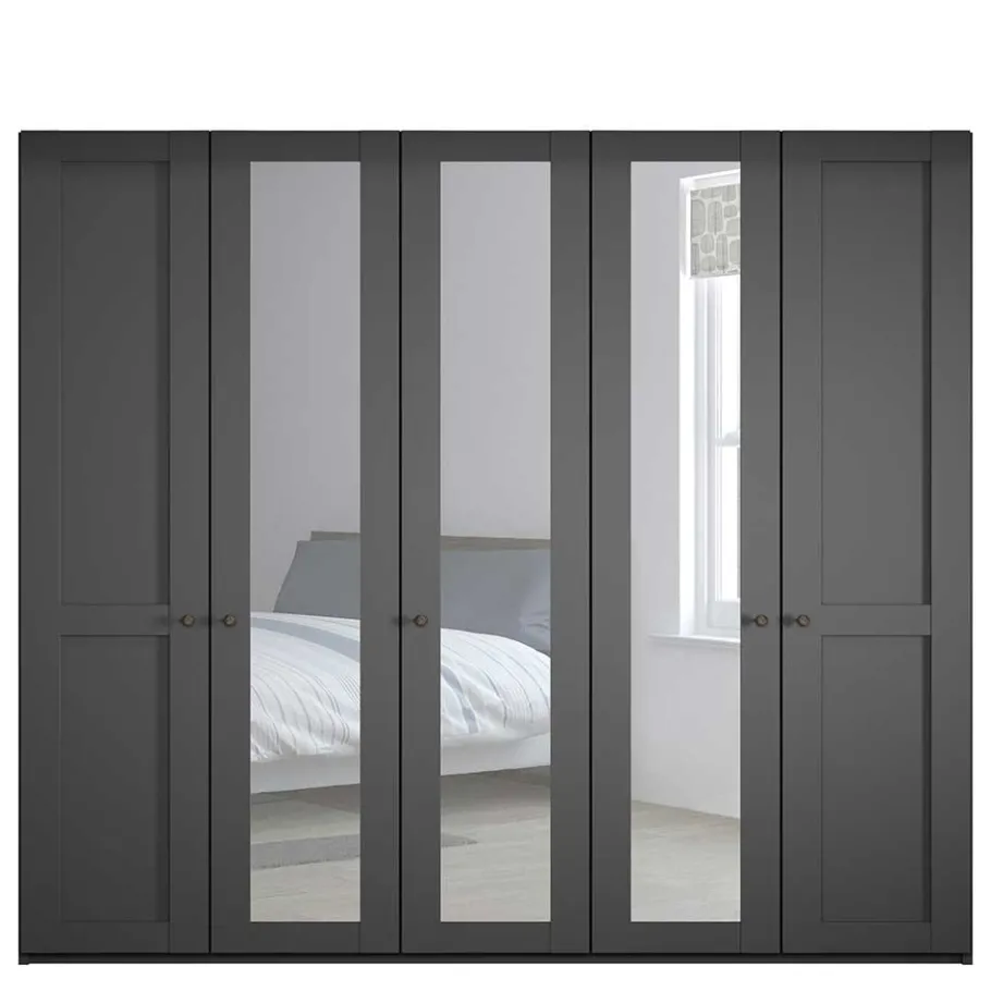 Online Wohnen Dunkelgrauer Kleiderschrank mit Spiegeln - Mataram