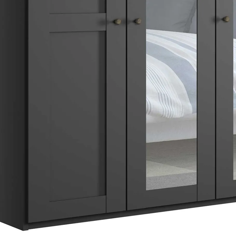 Online Wohnen Dunkelgrauer Kleiderschrank mit Spiegeln - Mataram