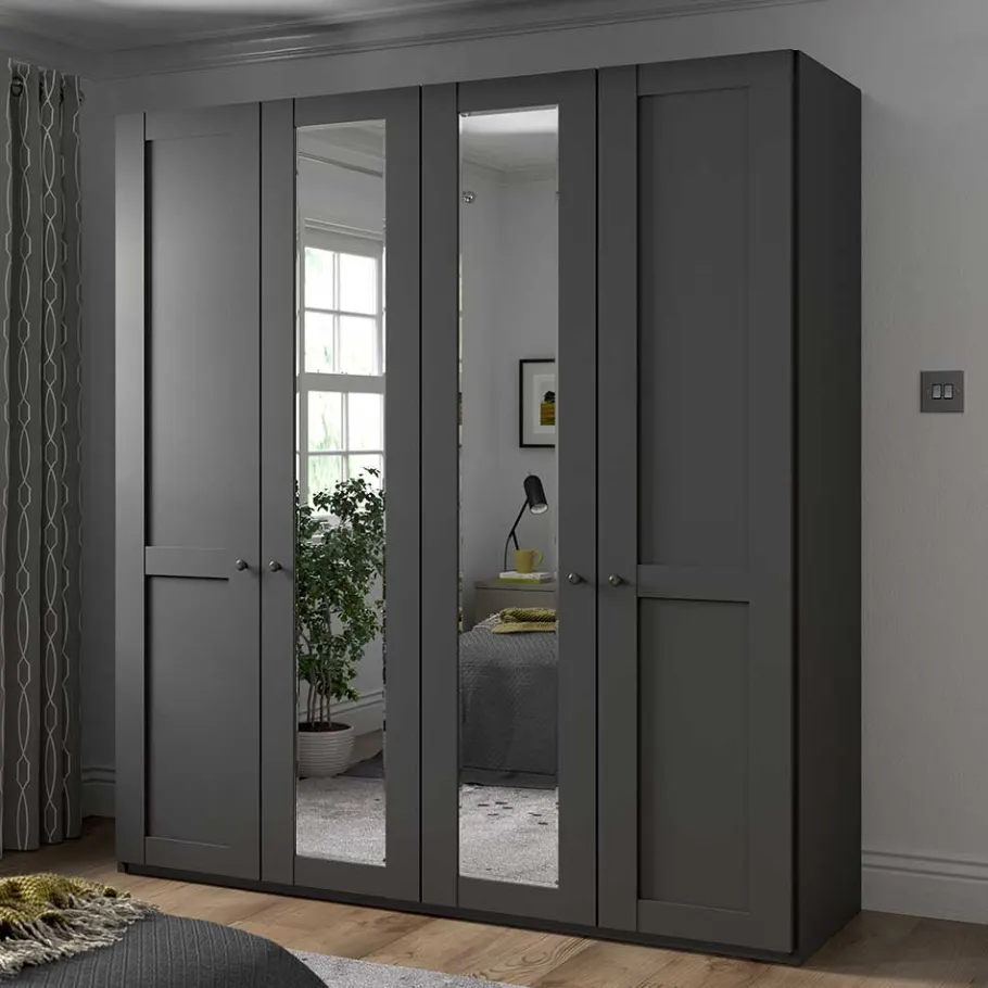 Best Wohnen Dunkelgrauer Schlafzimmerschrank 4-türig - Mataram