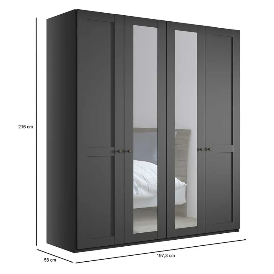 Best Wohnen Dunkelgrauer Schlafzimmerschrank 4-türig - Mataram